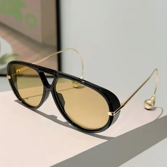 Tortoise Shell Aviator Sunglasses with Gold Accents - Picture 3 of 6